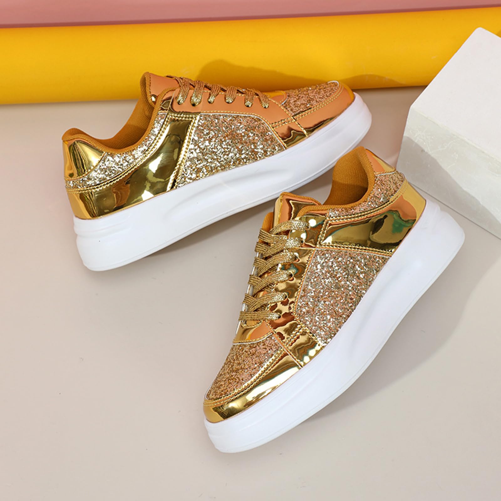 Zapatillas de deporte para mujer con plataforma gruesa con purpurina y