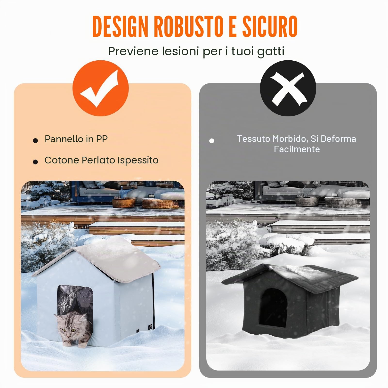 VEVOR Cuccia per gatti riscaldata, per esterni con temperatura regolabile e timer, per gatti pieghevole in tessuto Oxford 600D con cuscino riscaldato per l'inverno