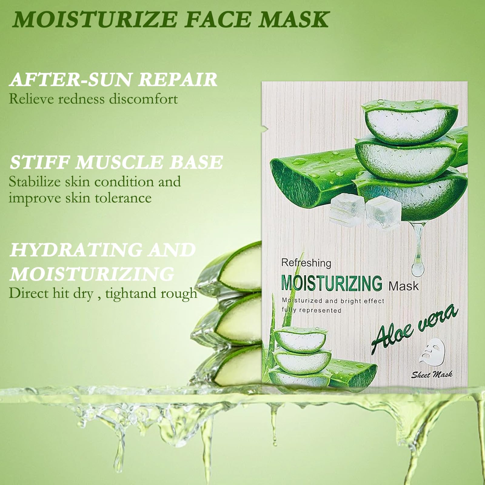 wimony Sheet Face Mask 10PCS, Sheet Mask, Aloe Organic Facial Mask Skin Care Product, Nutrition Concentrated Moisturizing Facial Mask, Skin Repair Face Sheet Mask(30ml/Pc) - Image 2