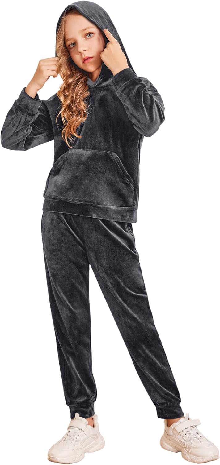 Arshiner Girls Velour 2 Pieces Tracksuits Outfits Athletic Hoodies Sweatshirts and Sweatpants Athletic Clothing Sets