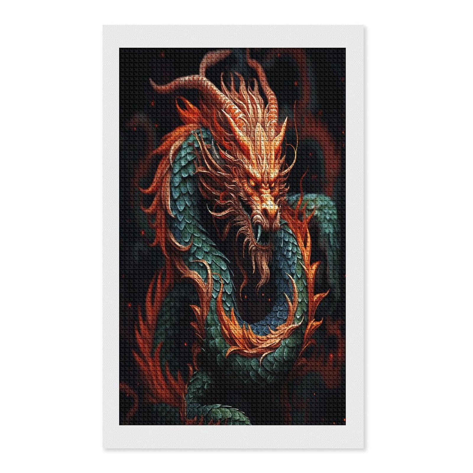 FodPand Chinese Dragon Diamond Painting Kit for Beginner Fun 5D DIY Crafts for Adults Diamond Art Kits Square Diamond Art Canvas Painting Gem Art Crafts for Home Wall Decor 12"x20"