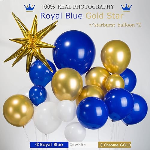 Miniatura 3 de Kit de arco de guirnalda de globos dorados de color azul rey 156 globos de aluminio de color azul dorado y blanco con globos grandes de papel de