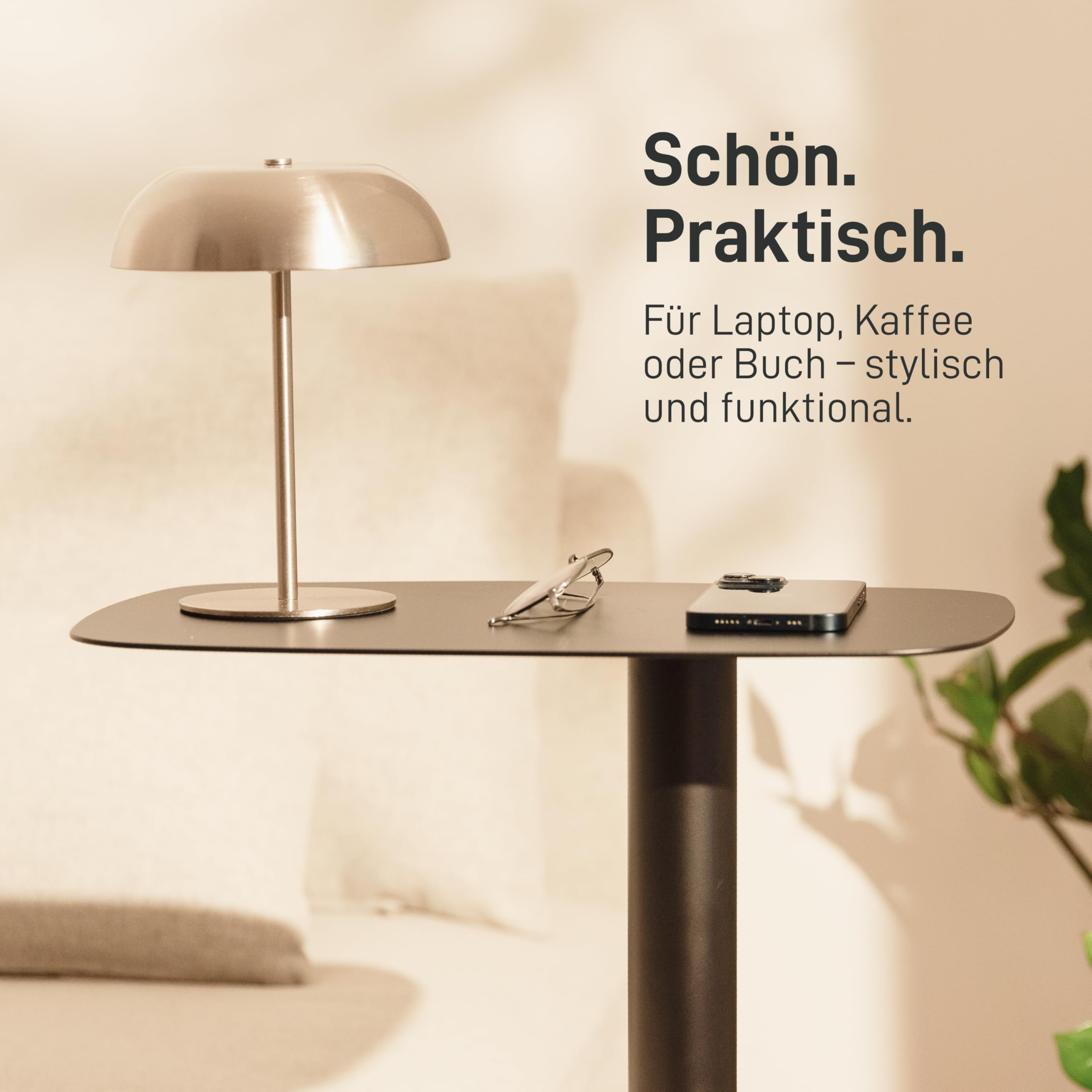Natural Goods Berlin 1x Beistelltisch Lucia - Laptop Beistelltisch Metall Schwarz - Laptoptisch Für Couch - Laptop Couchtisch Klein - Sofatisch C-Form - Kaffeetisch Zum Unterschieben - Side Table