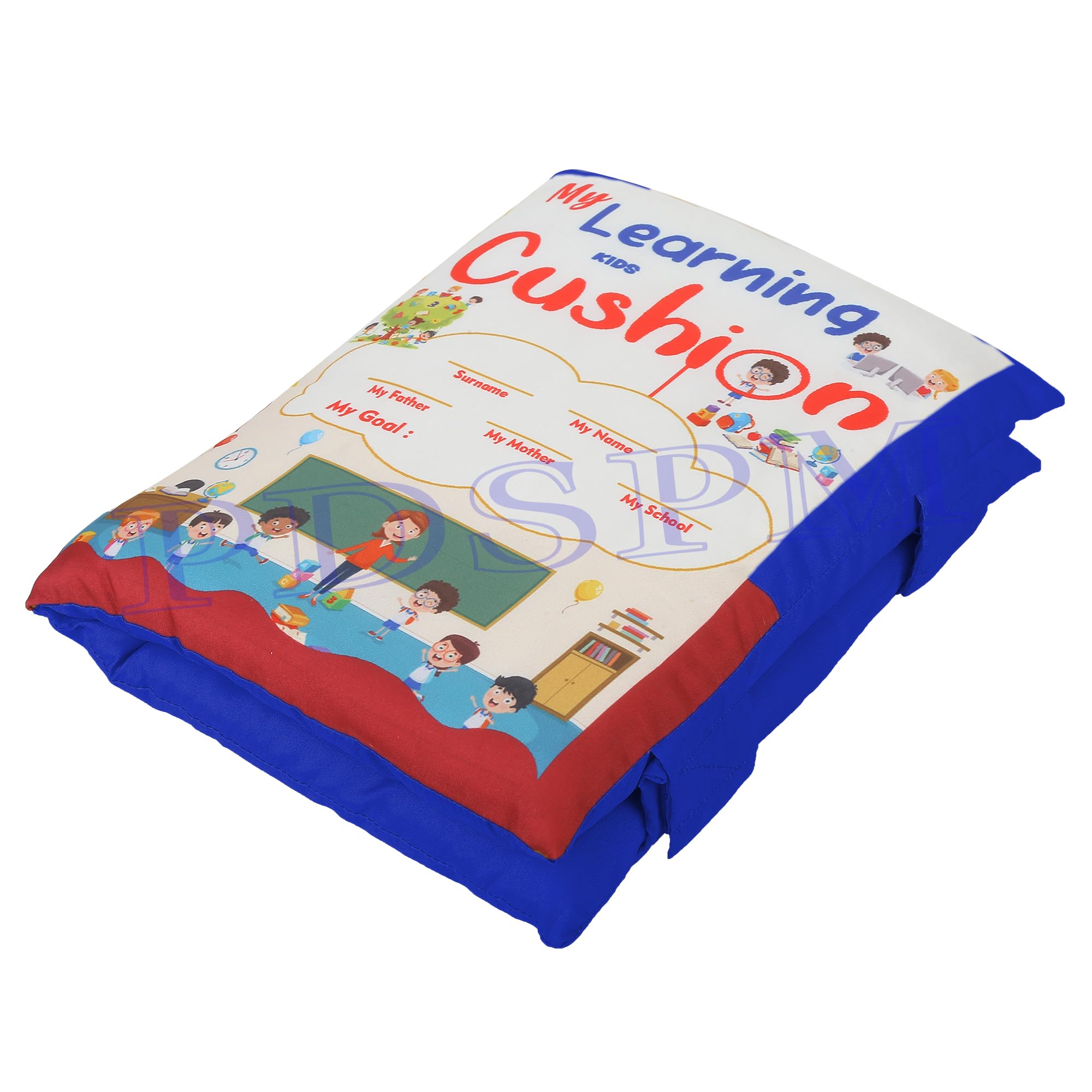 PDSPM Learning Cushion Pillow Book for Kids with 2 Languages Learn - English and Hindi, Activity Play, Soft Cloth Book Baby Pillow Toy,(Cushion Blue) - Image 2 thumbnail
