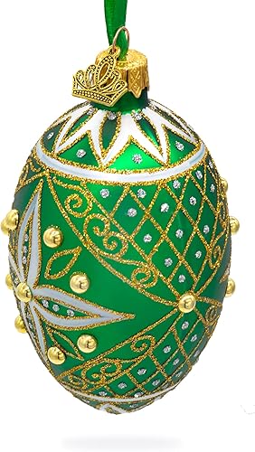 Miniatura 8 de Adorno de huevo de cristal verde con estrella blanca con joyas de 4 pulgadas