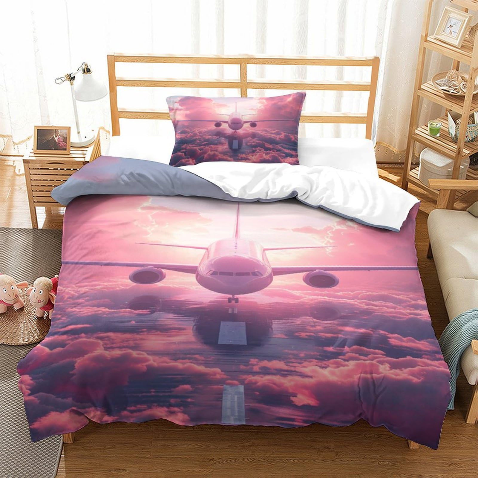 Parure de lit avion de passagers housse de couette 2 pièces 135x200 microfibre super douce bleu