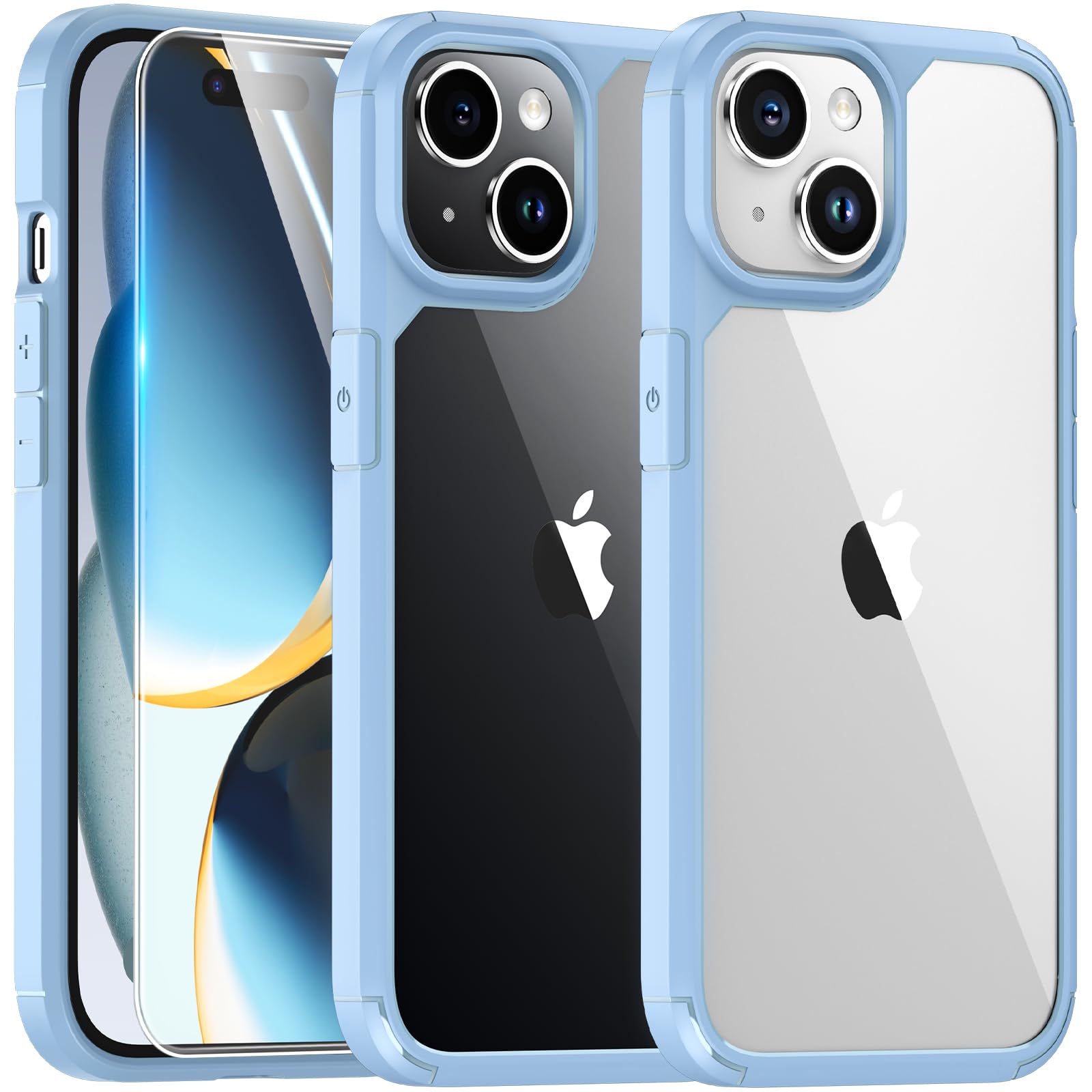 TAURI Cover iPhone 15 Plus, [3 in 1] 1 Custodia [Anti-Yellow] con 2 Pellicole Vetro Temperato, [Compatibile con Magsafe] Custodia Antiurto con Copertura a 360 Gradi - Blu