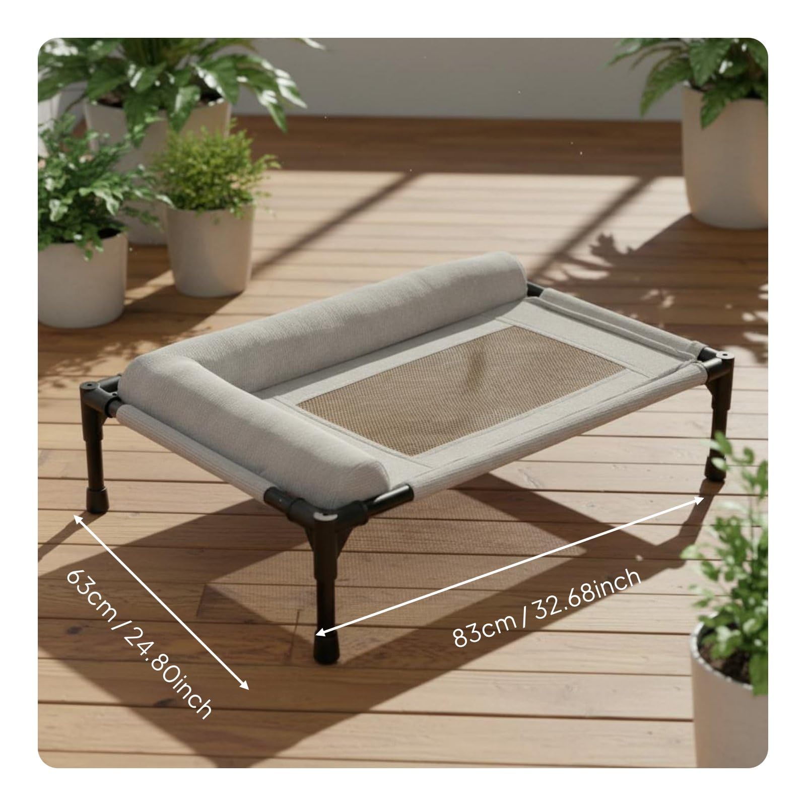 Bed Cama Elevada para Perros con Refuerzo en los Laterales Tejido de Malla Hipoalergénica y Fácil de Limpiar Adecuado para Gatos en Salón y Terraza, Gris, L