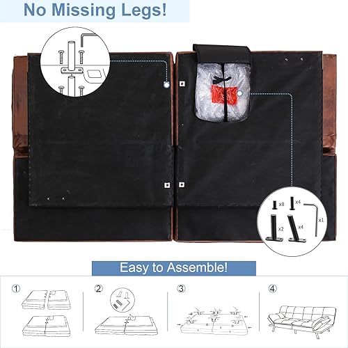 Miniatura 6 de MUUEGM Sofá cama futón convertible de espuma viscoelástica, sofá biplaza moderno de piel sintética para sala de estar, espacio pequeño y compacto,