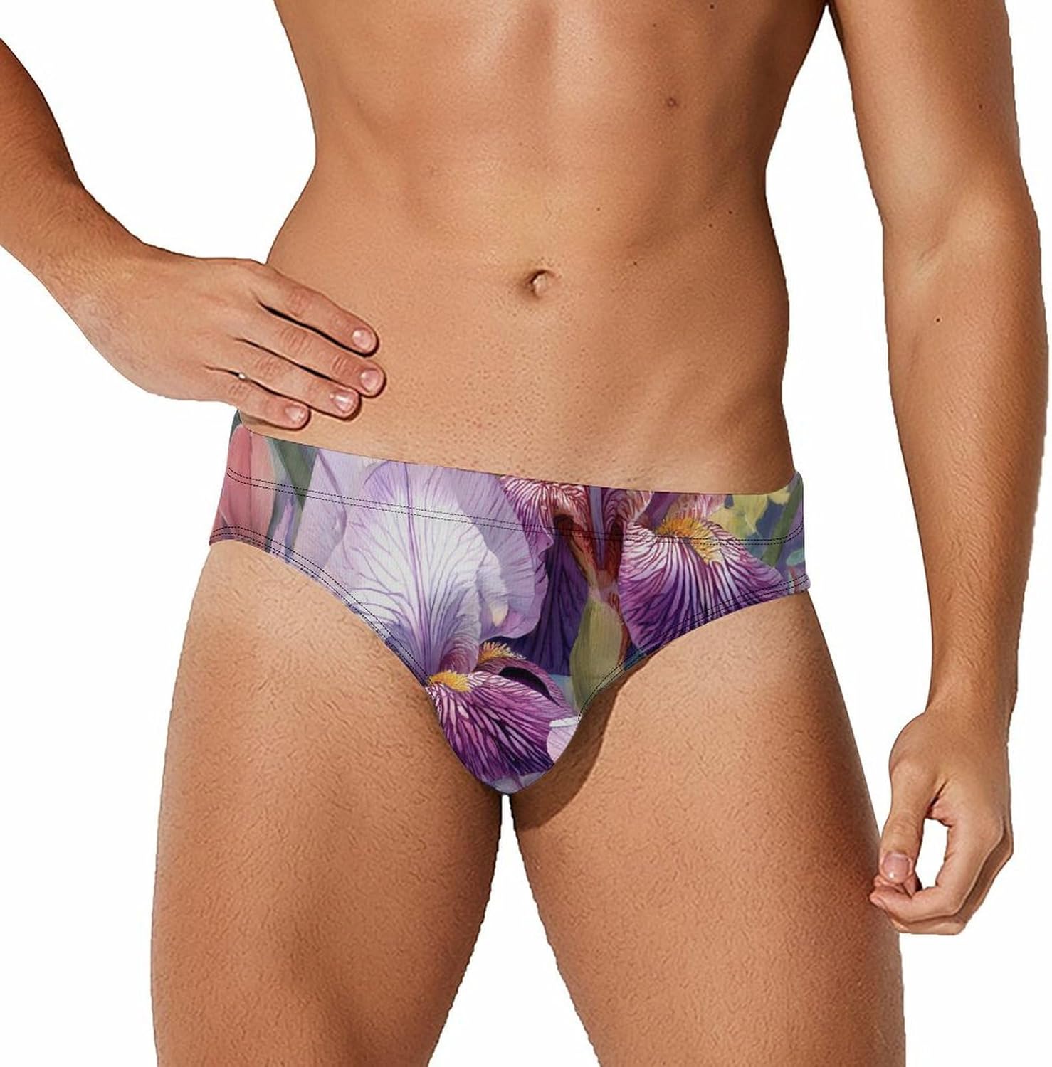 Purple Irises Flower Men's Swimwear Bikini Swimming Briefs Stretchy Swimsuits Board Surf Shorts Trunks