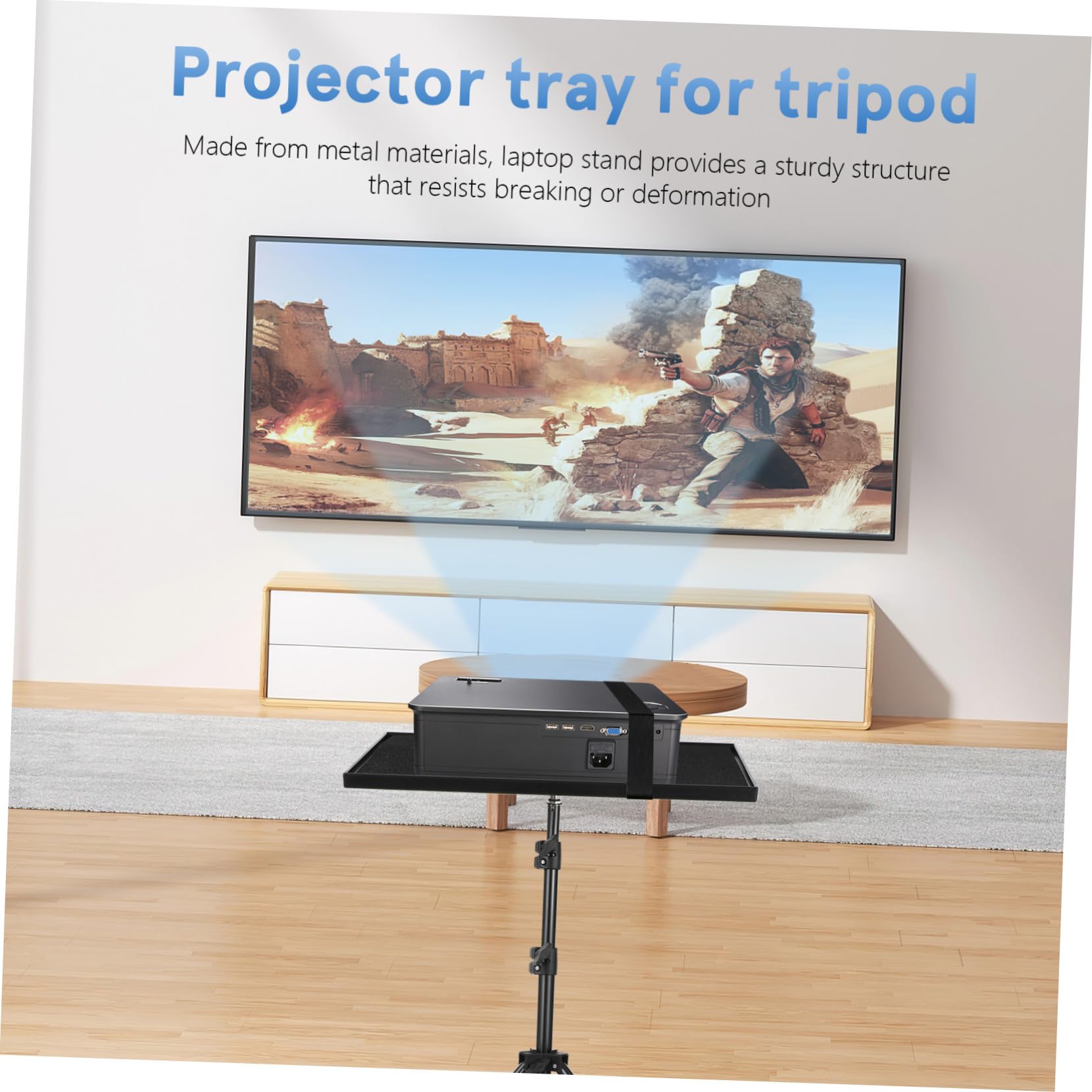 Regulowany Metalowy Stojak pod Projektor z Tacą Statyw Szeroka Kompatybilność z Laptopami i Tabletami Lekki i Przenośny Do Kina Domowego Biura i Sal Konferencyjnych