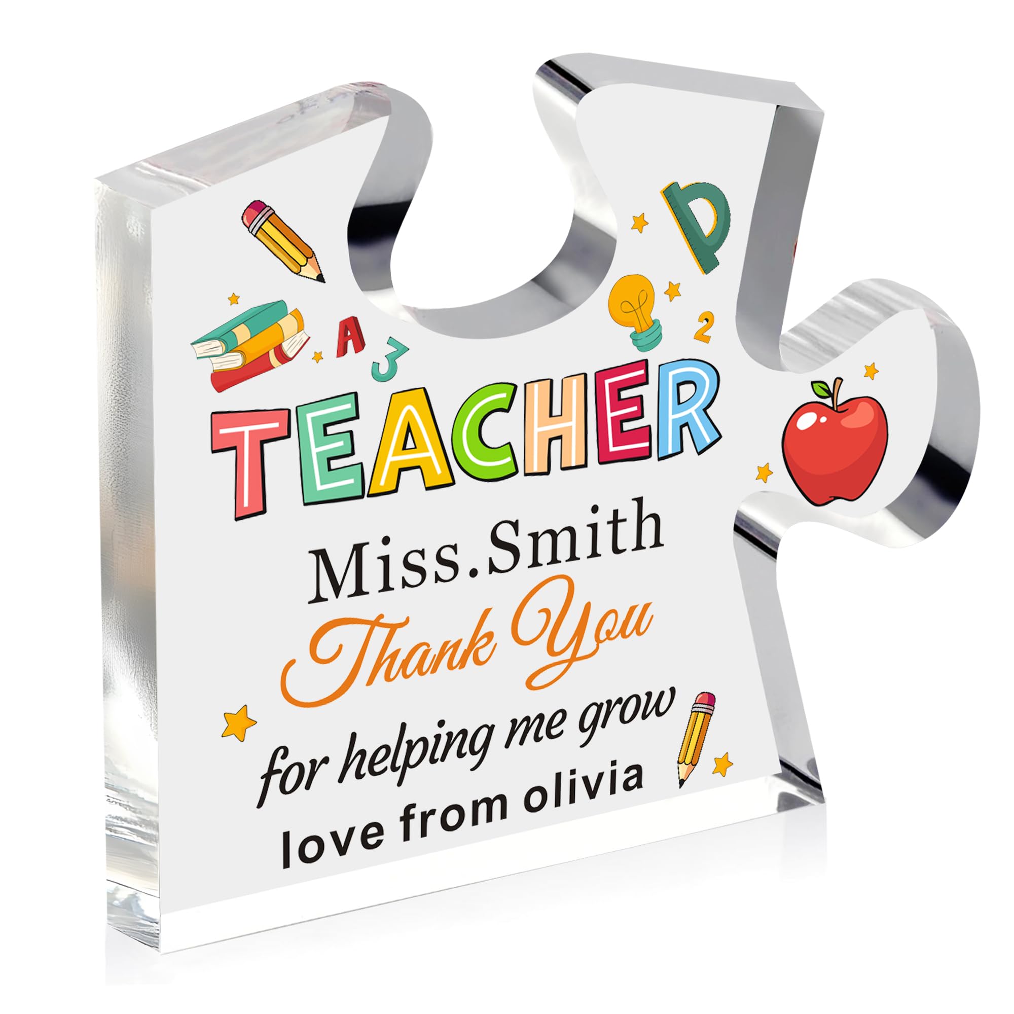 Thank You Teacher Gifts Personalised Thank You Gifts for Women Men Puzzle Shaped Acrylic Plaque Teachers Gifts Thank You Gift for Teacher Tutor Teaching Assistant End of Term Gifts (Design 6) โ image 1