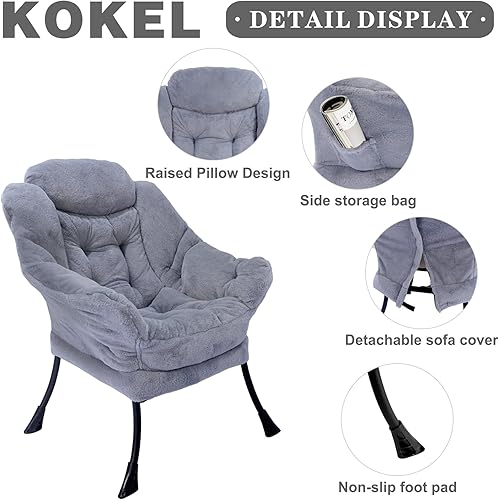 Miniatura 4 de Kokel Silla perezosa con otomana plegable, sillas de sala de estar, silla de salón contemporánea con marco de acero individual, sofá de ocio con