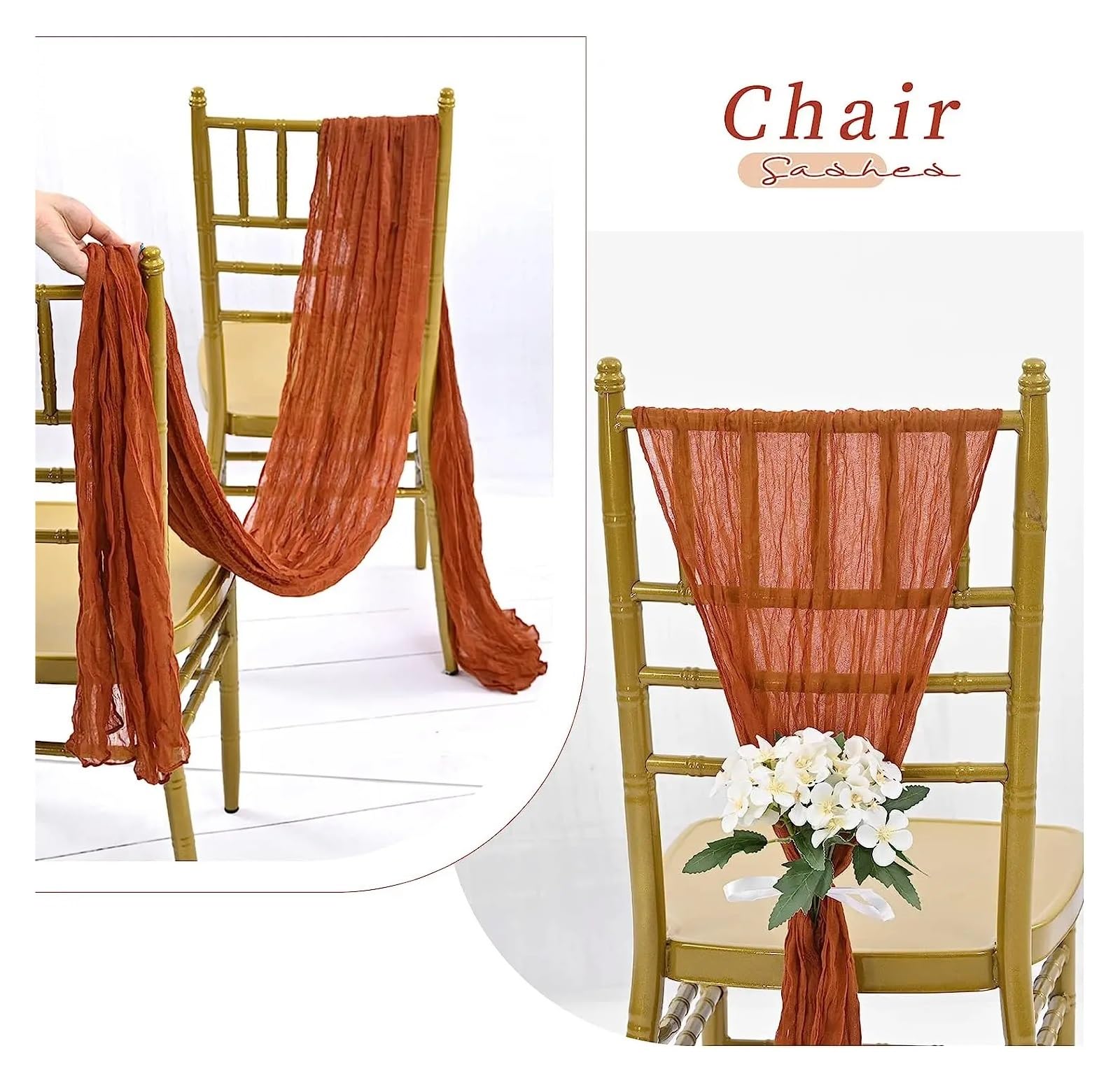 Copertura per sedia in garza rustica, 55 cm x 2 m, 5 colori, decorazione per matrimoni (bacca