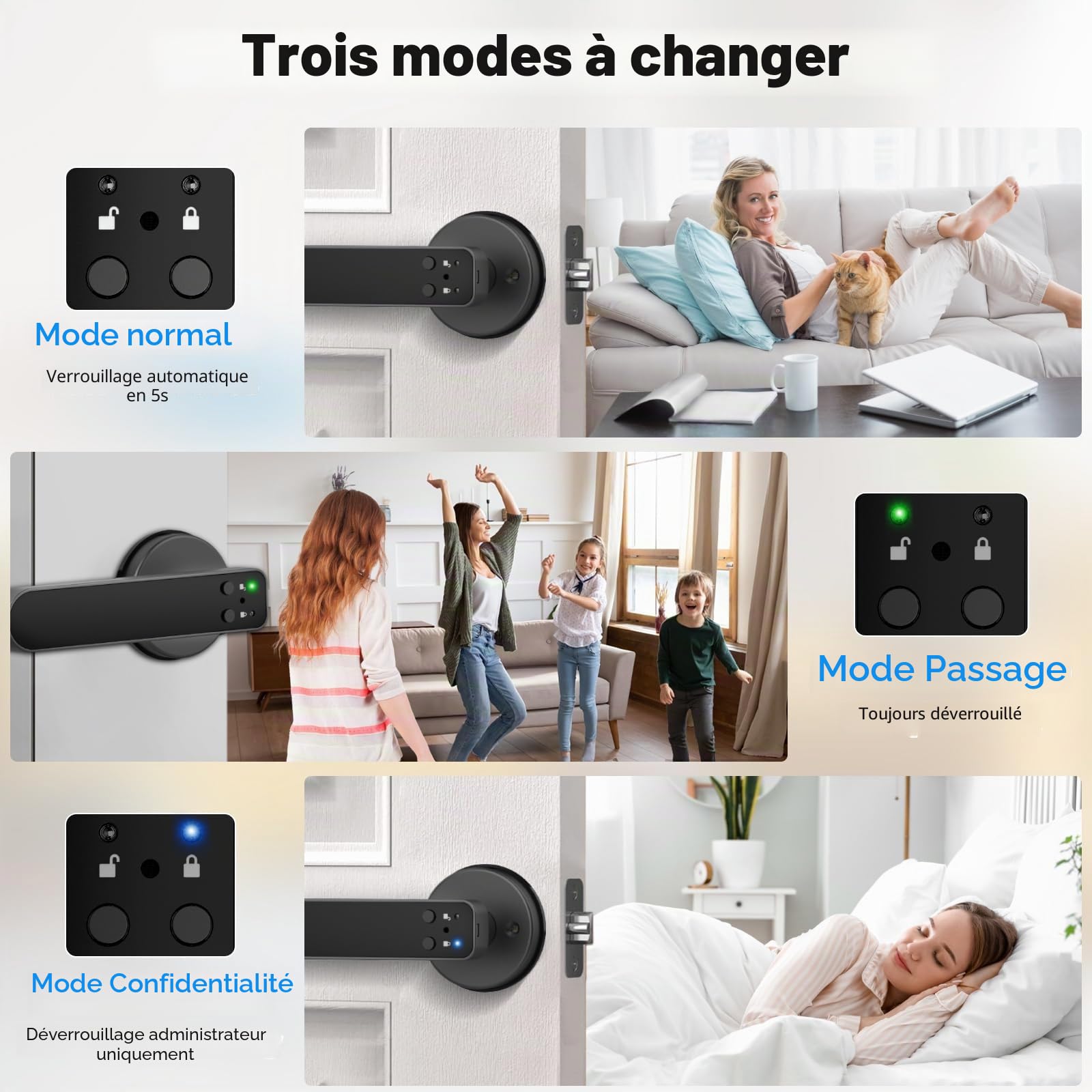 Anweller Serrure de porte intelligente avec écran d'affichage, serrure de porte biométrique à empreintes digitales avec clavier à code APP entrée sans clé serrure intelligente poignée de porte pour