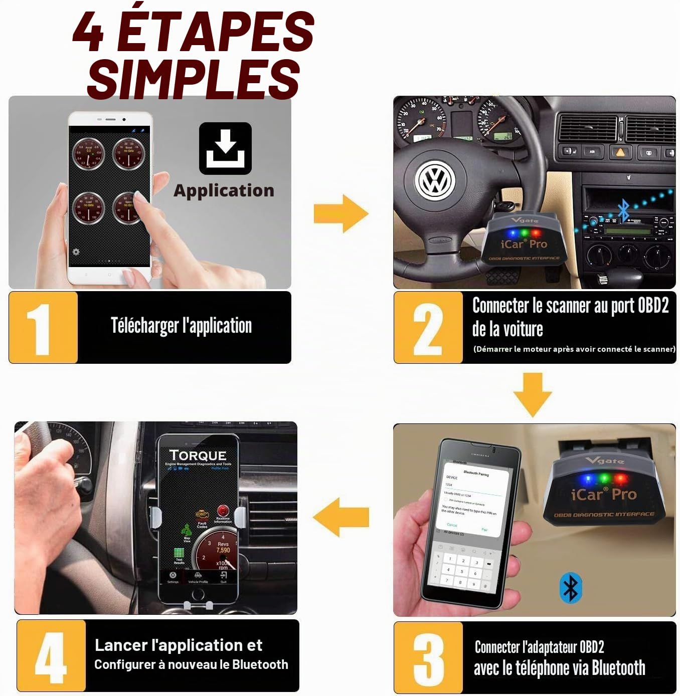Vgate iCar Pro OBD2 Bluetooth 4.0 BLE Scanner à Faible consommation d'énergie Android iOS