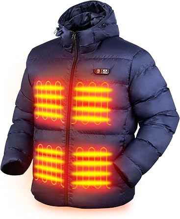 PTAHDUS Mens Heated Jacket with Battery Pack 7.4V, with Hand Warmer Pocket Lightweight Heated Puffer Jacket Men