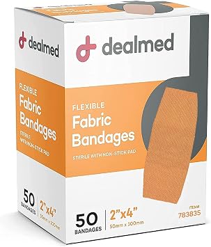 Dealmed Fabric Flexible Adhesive Bandages 50 Count 1 Pack Bandages with Non-Stick Pad, Latex Free, Wound Care for First Aid Kit, 2" x 4"