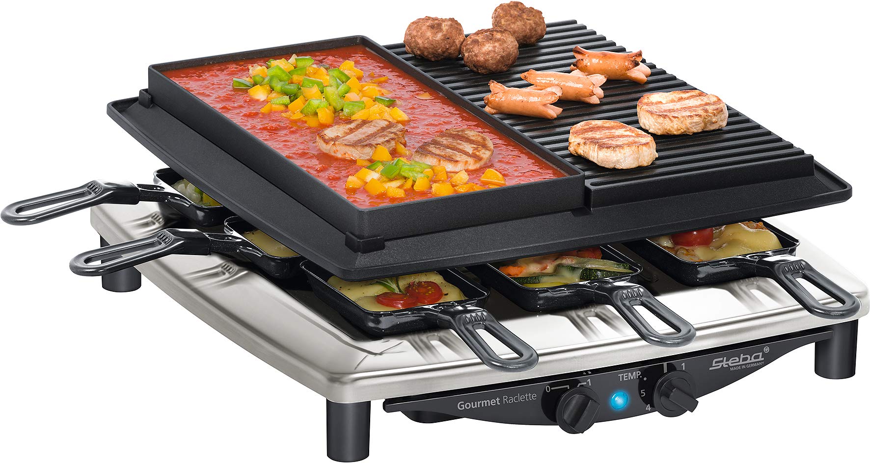 StebaRc 4 Plus Deluxe Chrome Raclette, 1450 W