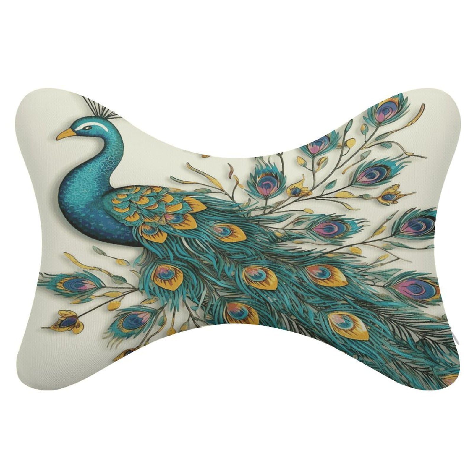 FekiLoot Peacock Pattern Car Headrest Set of 2,Softness Memory Foam Car Neck Pillow with Breathable Removable Cover Car Neck Support Pillow Ergonomic for Driving, Office