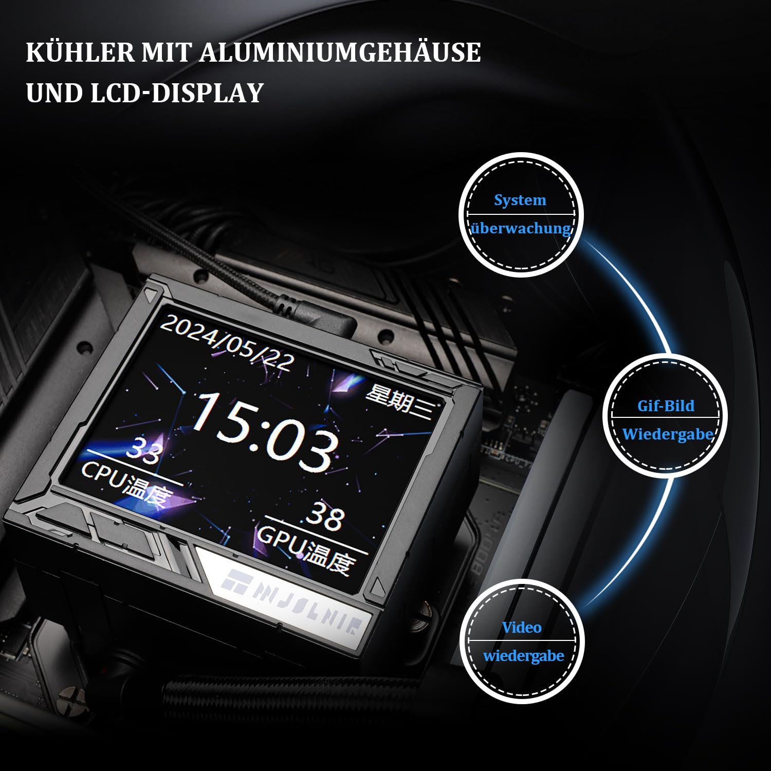 Thermalright Mjolnir Vision 360 ARGB Black-AIO CPU Liquid Cooler,Pantalla LCD IPS con resolución 320 * 240,para AM4/AM5 y LGA1700/1851,'3.5 inch'Pantalla LCD con imán para imágenes