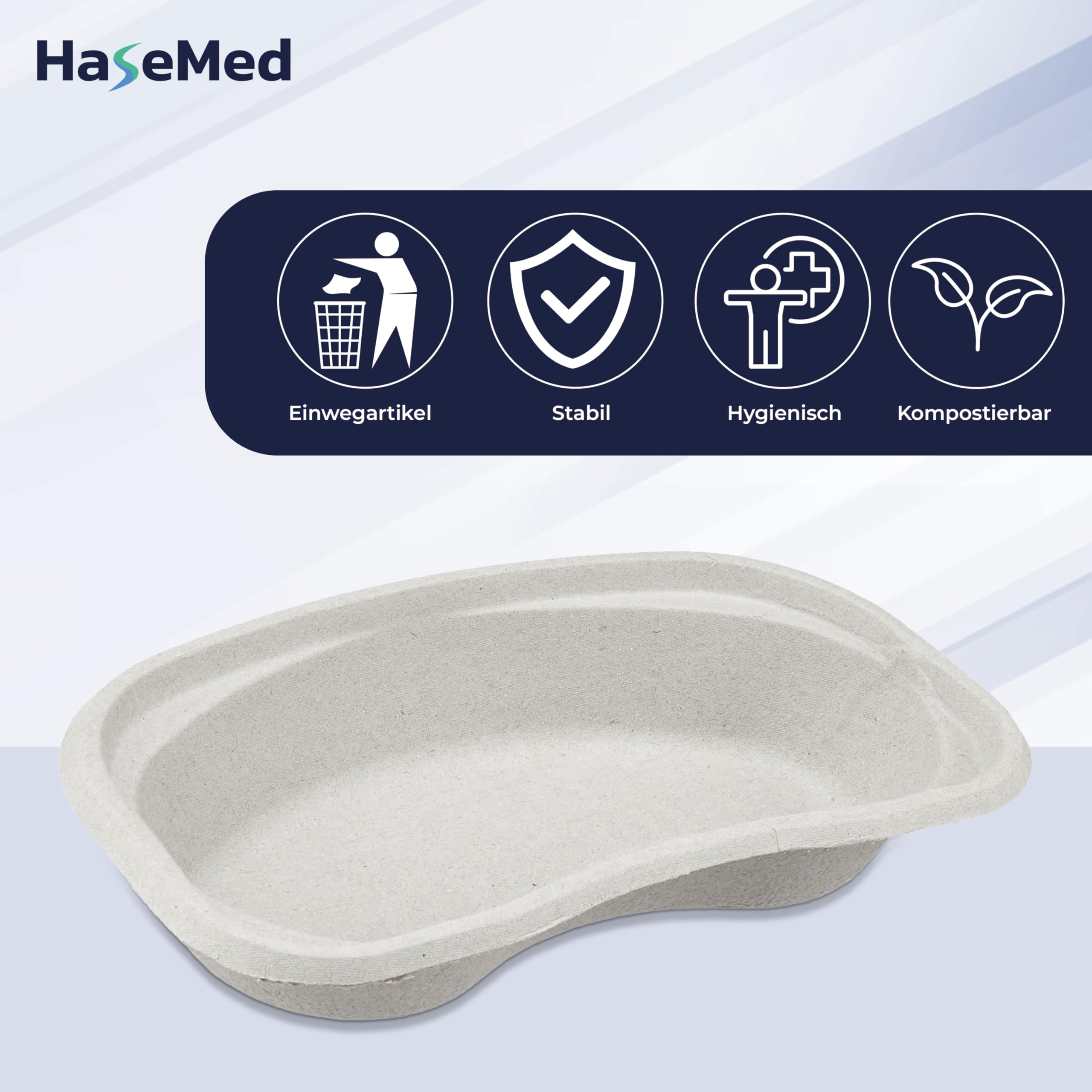 HaseMed miska na nerki, 300 szt., niesterylna, 255 x 150 x 48 mm, szara tektura – wytrzymała tacka do zastosowań medycznych, idealna na instrumenty, odpady, płyny w klinice, gabinecie i domu opieki