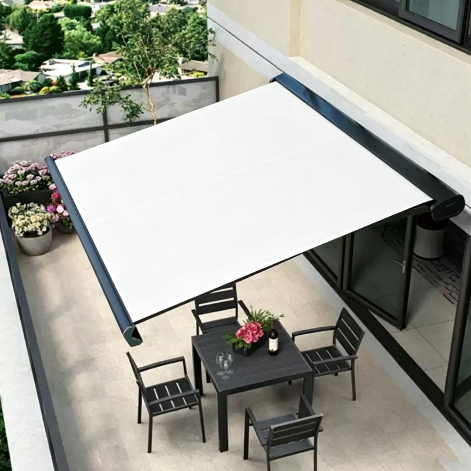 Tenda da sole motorizzata retrattile per esterni, protezione dalle intemperie per negozi, ristoranti, bar, cortili, balconi (bianco, 2 x 1,5 m)