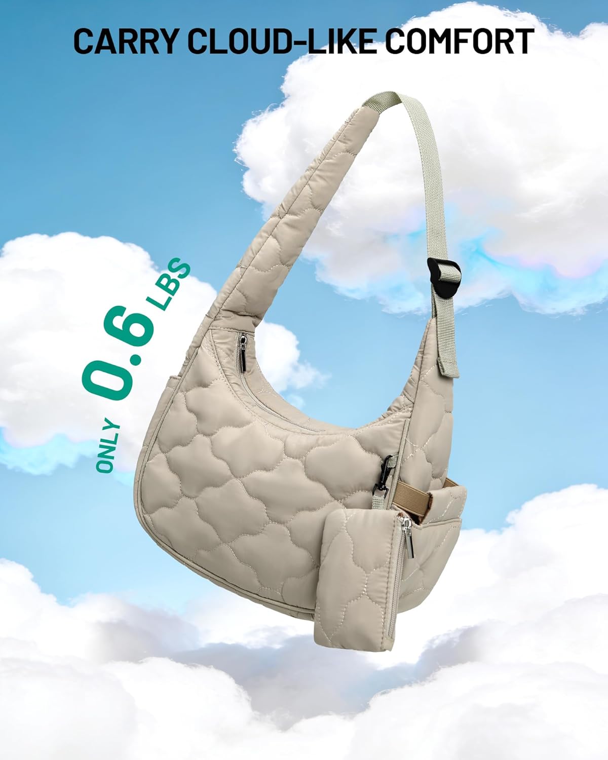 Small Puffer Crescent Shoulder Bag for Women Cute Clouds Quilted Puffy Nylon Purse ... - Image 5