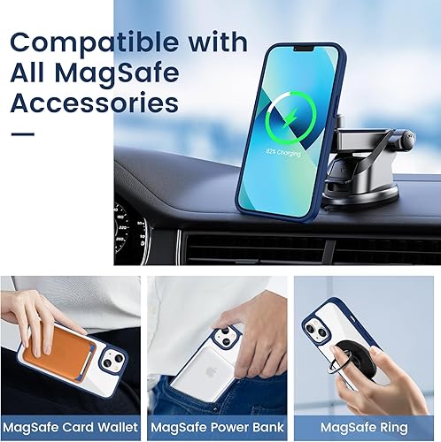 Miniatura 3 de VEGO Funda magnética para iPhone 13 y iPhone 14 compatible con MagSafe, parte trasera de policarbonato duro transparente + marco de TPU suave,