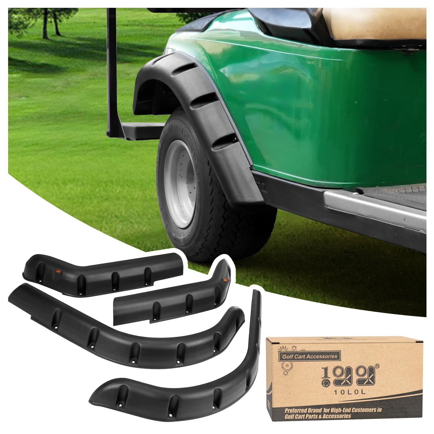 10L0L Upgraded Golf Cart Fender Flares for EZGO TXT 1998-2013 Gas/Electric (Not Fits 48V Electric), with Stainless Steel Screws, Set of 4(Only Fit Original Models)
