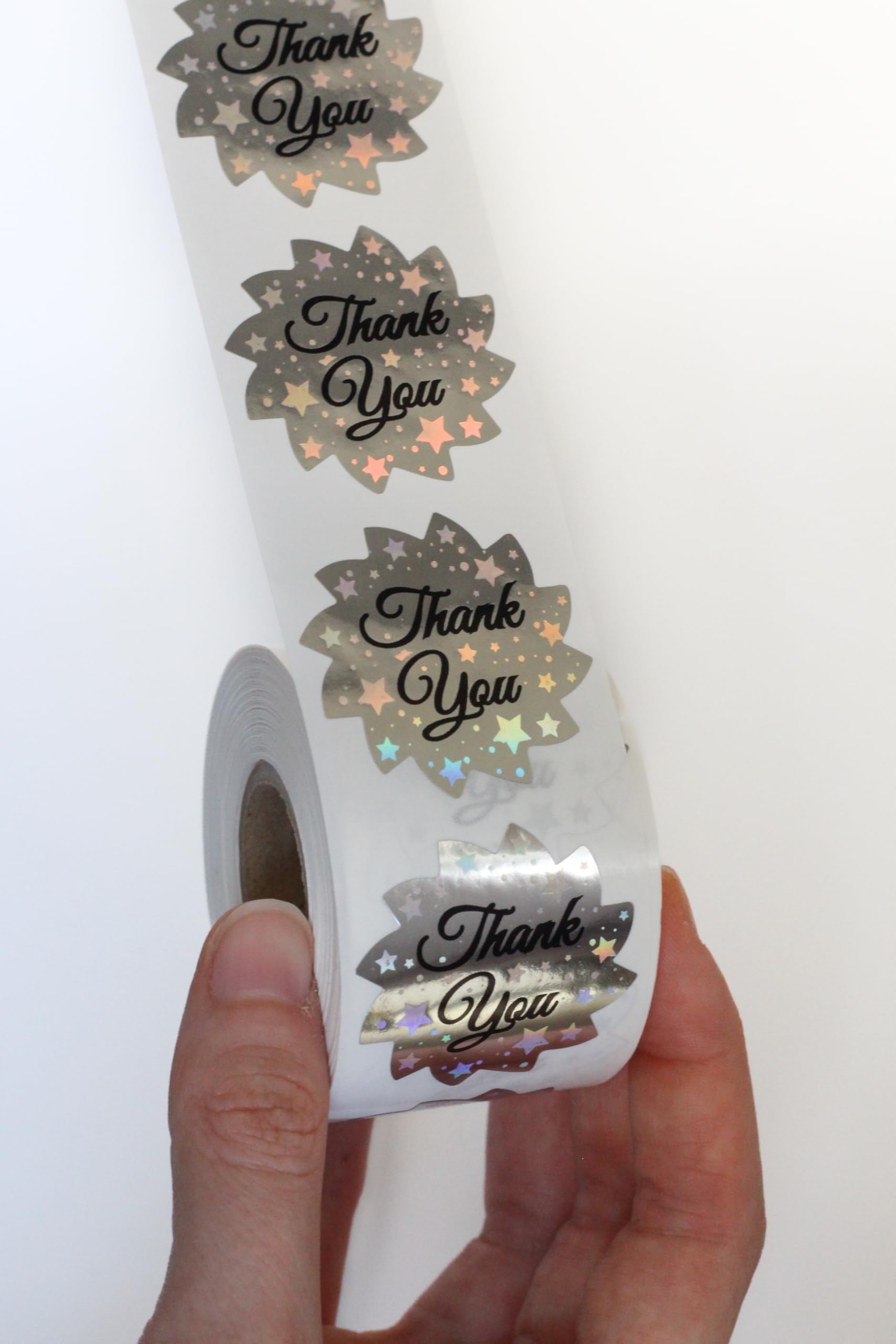 Thank You Stickers for Small Business 1.5 R Inch 500 Pcs, Holographic Sticker Vinyl Self Adhesive Metallic Glitter Foil Sticker Reflective Decorative