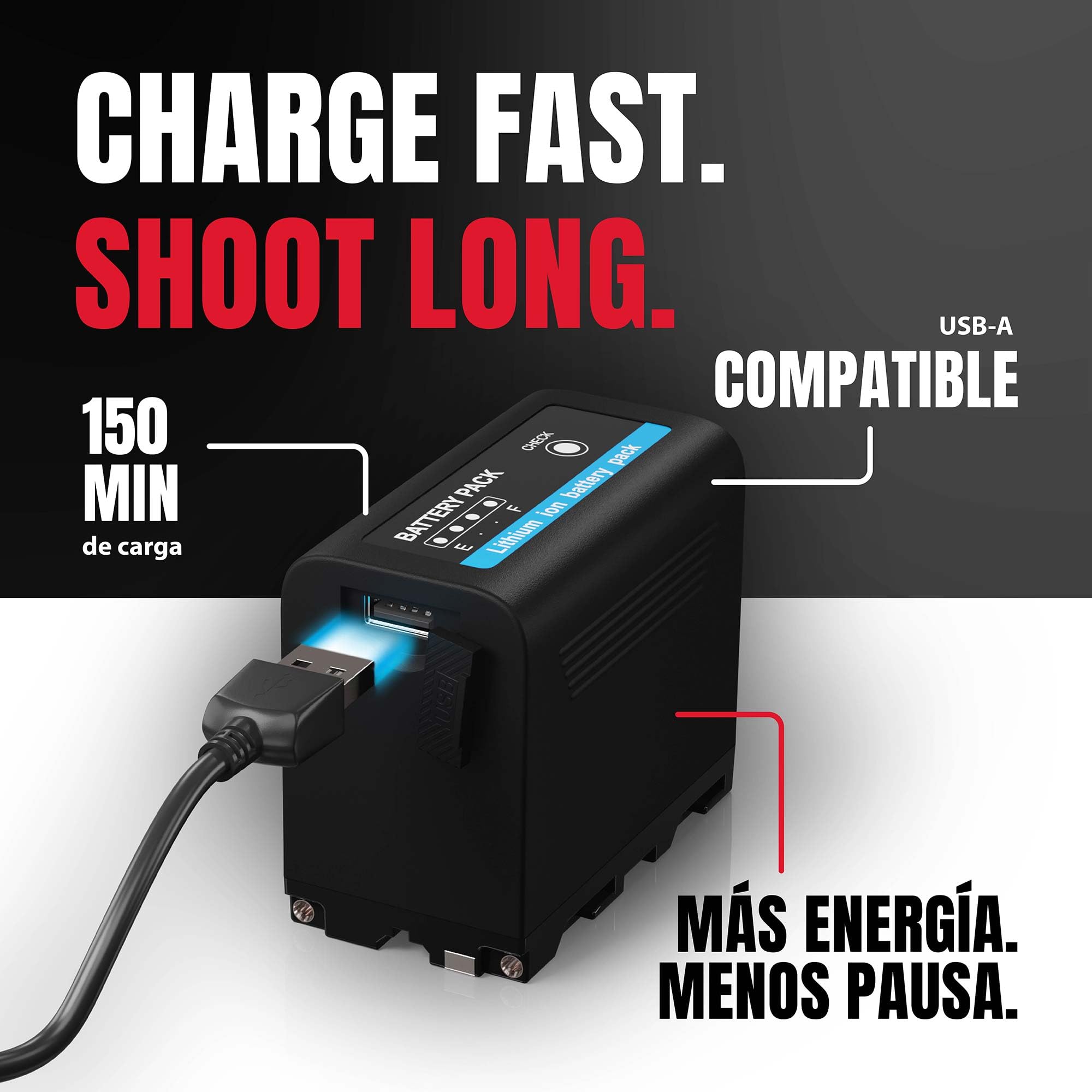 Baxxtar Pro NP-F970 Plus batería (10500mAh) - LG Cells Inside - con Salida USB y DC, Battery Check - Repuesto para Sony NP-F970 NP-F980 NP-F990 NP-F960 ...
