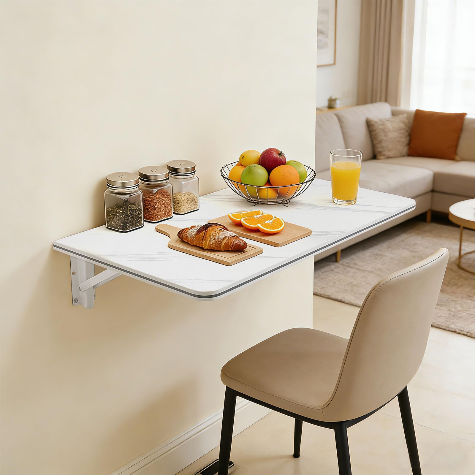 Tavolo da parete pieghevole, 80 x 40 cm, bianco, portata fino a 30 kg, montaggio a parete salvaspazio, per soggiorno, cucina, ufficio, garage