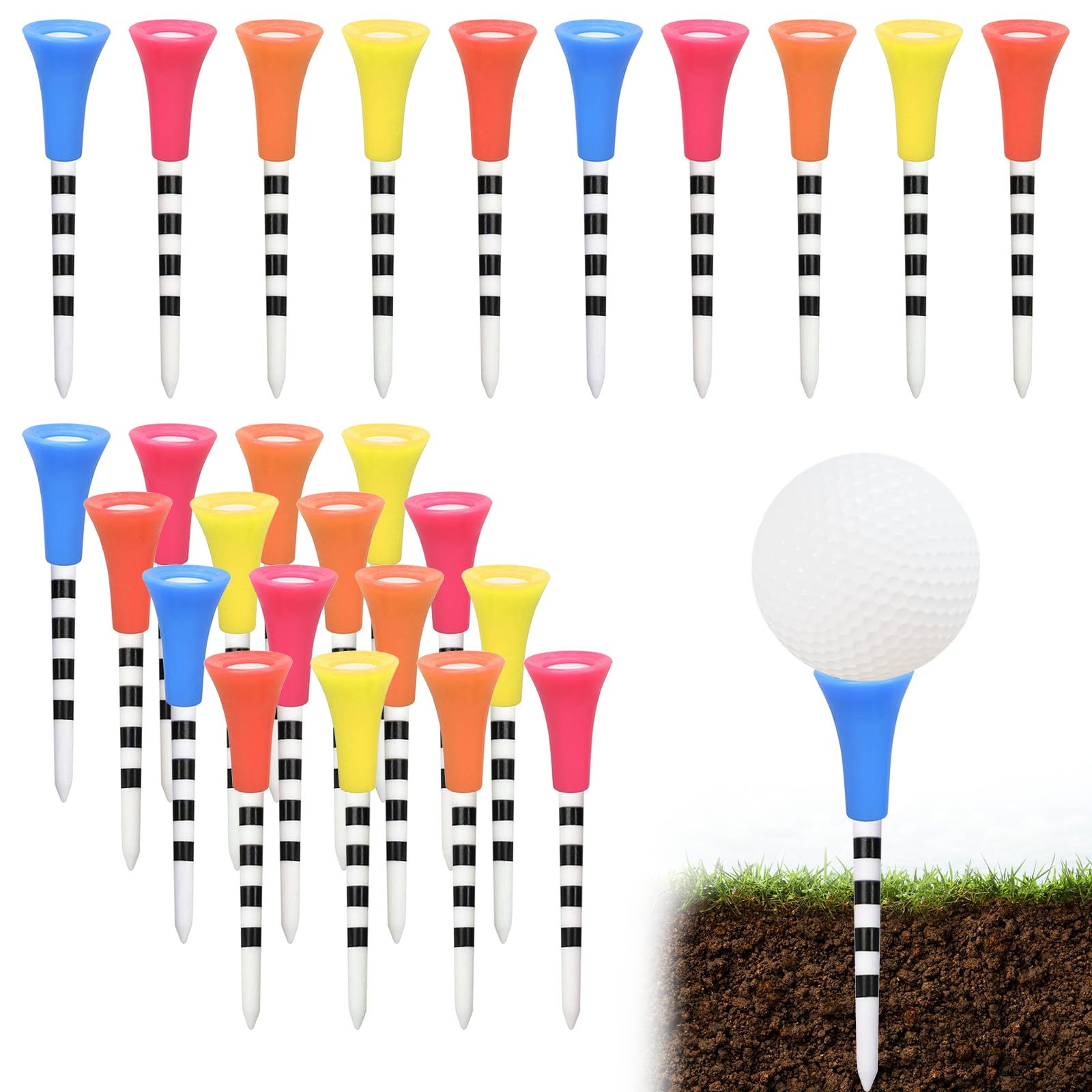 50 Pezzi Tee da Golf in Plastica,Tee da Golf Colorati di Colori Vivaci con Parte Superiore in Gomma Ammortizzata Ideali per Golfistas,Tee e Allenamento - 83 mm
