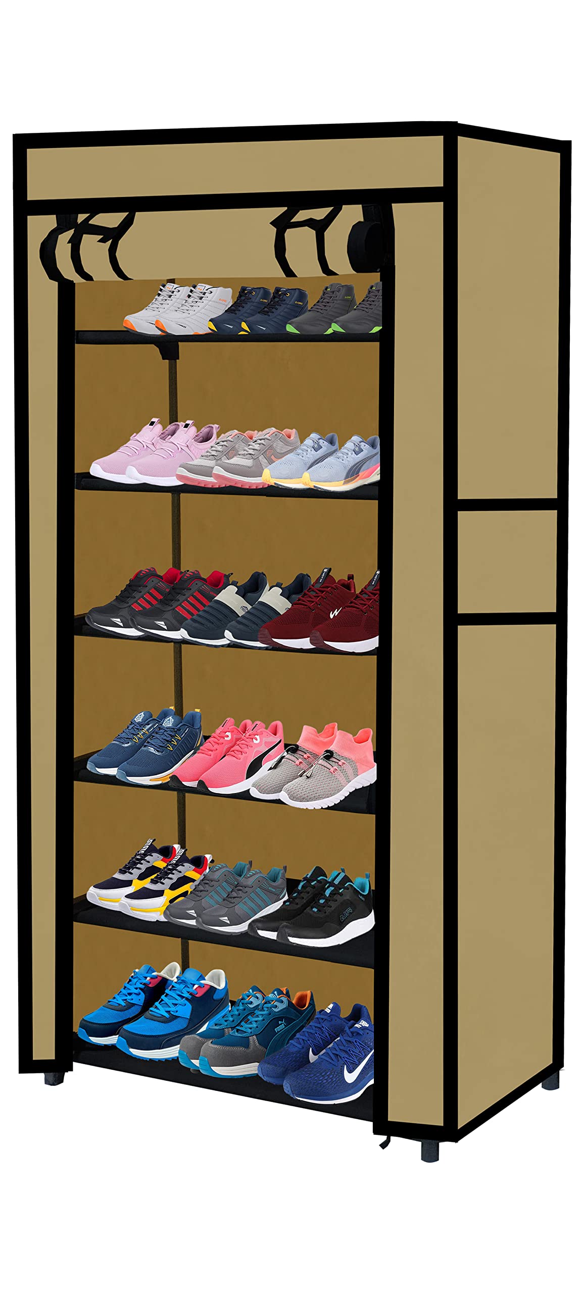 SANAMSTORE Multipurpose 6 Tier Rack Shoe/Clothes/Books Stand Rack with Cover for Home (Need to Be Assemble - DIY) -Beige (B0B1VBB2XJ) Amazon Price History, Amazon Price Tracker