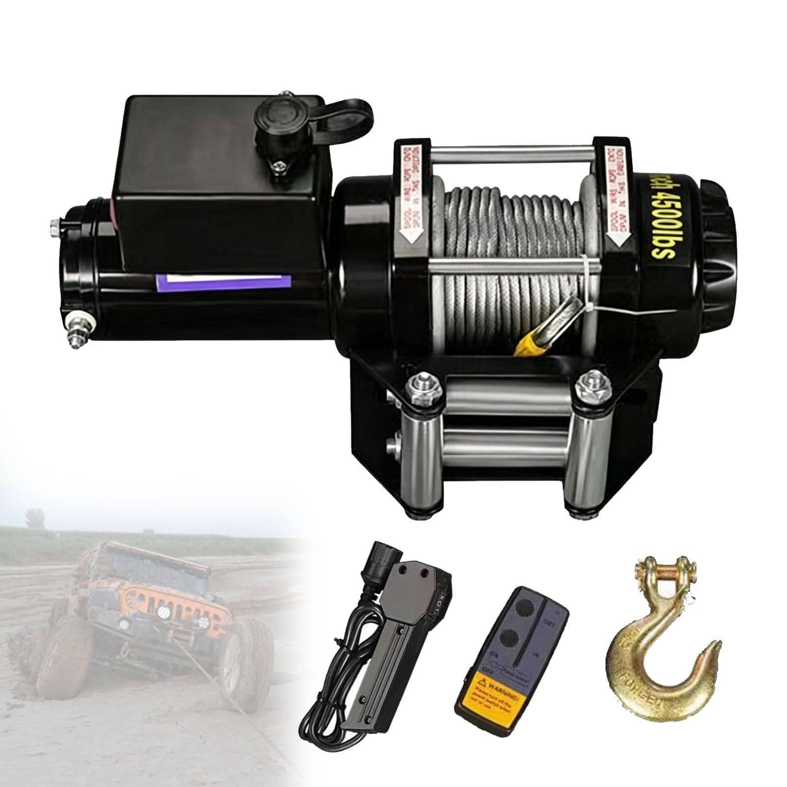 Zowdrix 4000lbs Electric Winch with Dual Remote Control (Wireless + Wired), Steel Cable, Copper Motor, Easy to Install, Off-Road Recovery Winch for Truck Trailer 24V-4500lbs
