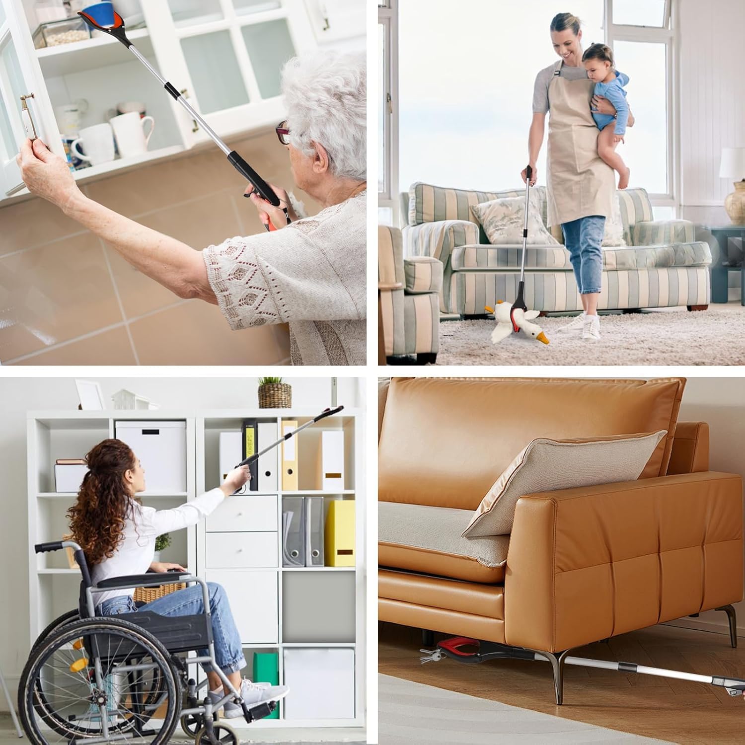 Szczypce chwytakowe dla seniorów, 2 sztuki, 83 cm z końcówkami magnetycznymi i głowicą obracającą się o 360°, ergonomiczne szczypce chwytające z antypoślizgowym pazurem, chwytak dla seniorów