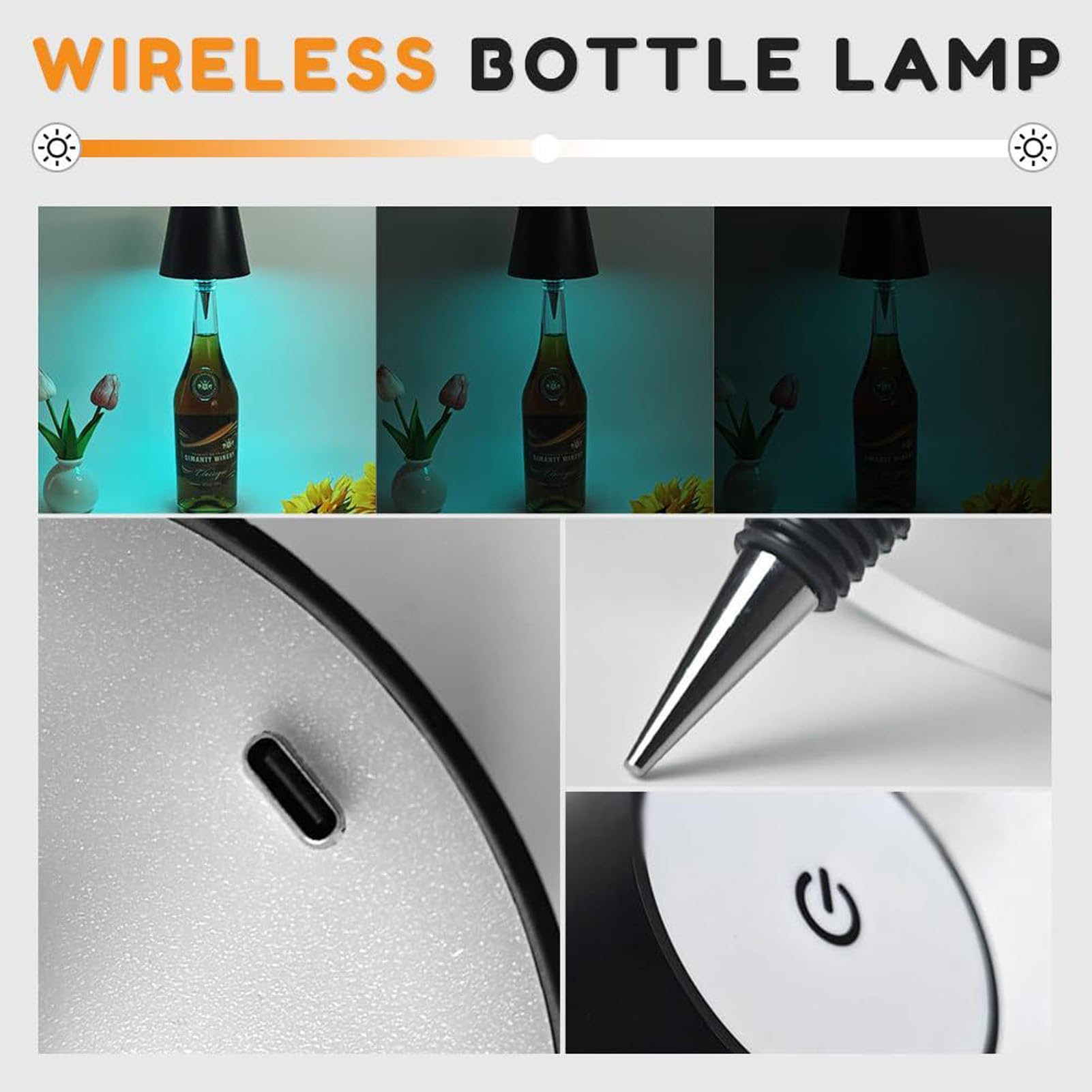 Lampa LED na butelkę wina, 7-kolorowe bezstopniowe ściemnianie ładowanie LED lampka do butelki, dotykowy bezprzewodowy klosz na butelkę LED, nadaje się do barów, restauracji, może być również używana