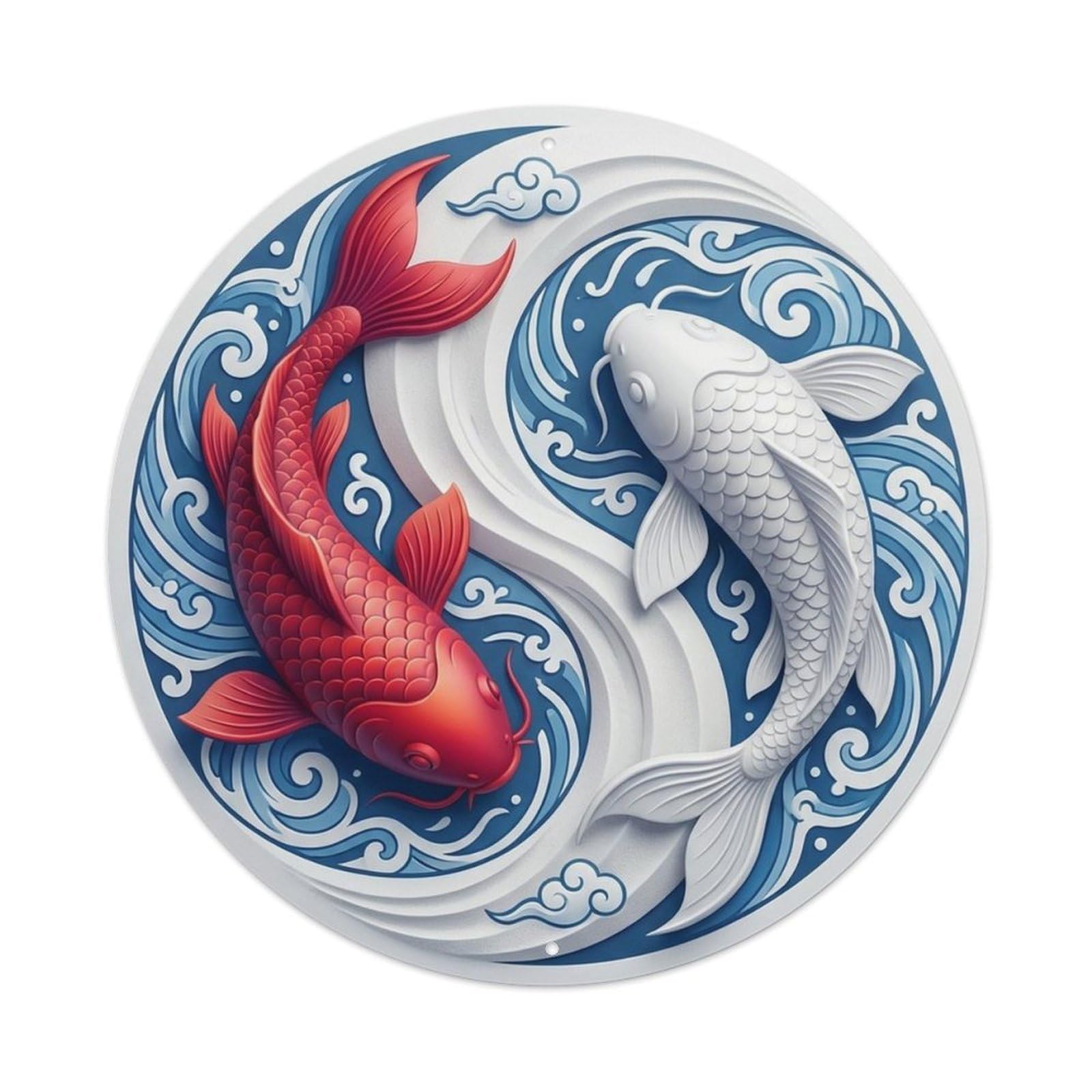 Japanese Koi Symbol Vitality Yin Yang Energy Metal Tin Sign Plaque Wall Decor for Cafe, Man Cave, Club Bar, Office, Home Garden Round Metal Poster 8x8Inch