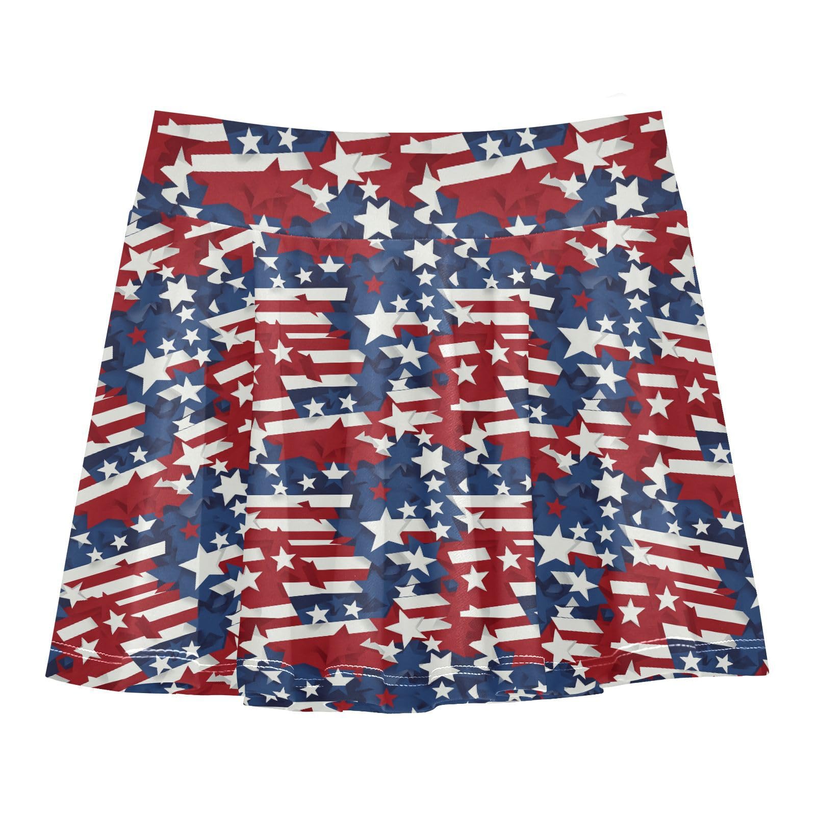 American Flags Style Girls Tennis Skirts with Built-in Shorts Flowy Little Girls Skirt Youth Cheer Skirt with Pockets 4-12Y