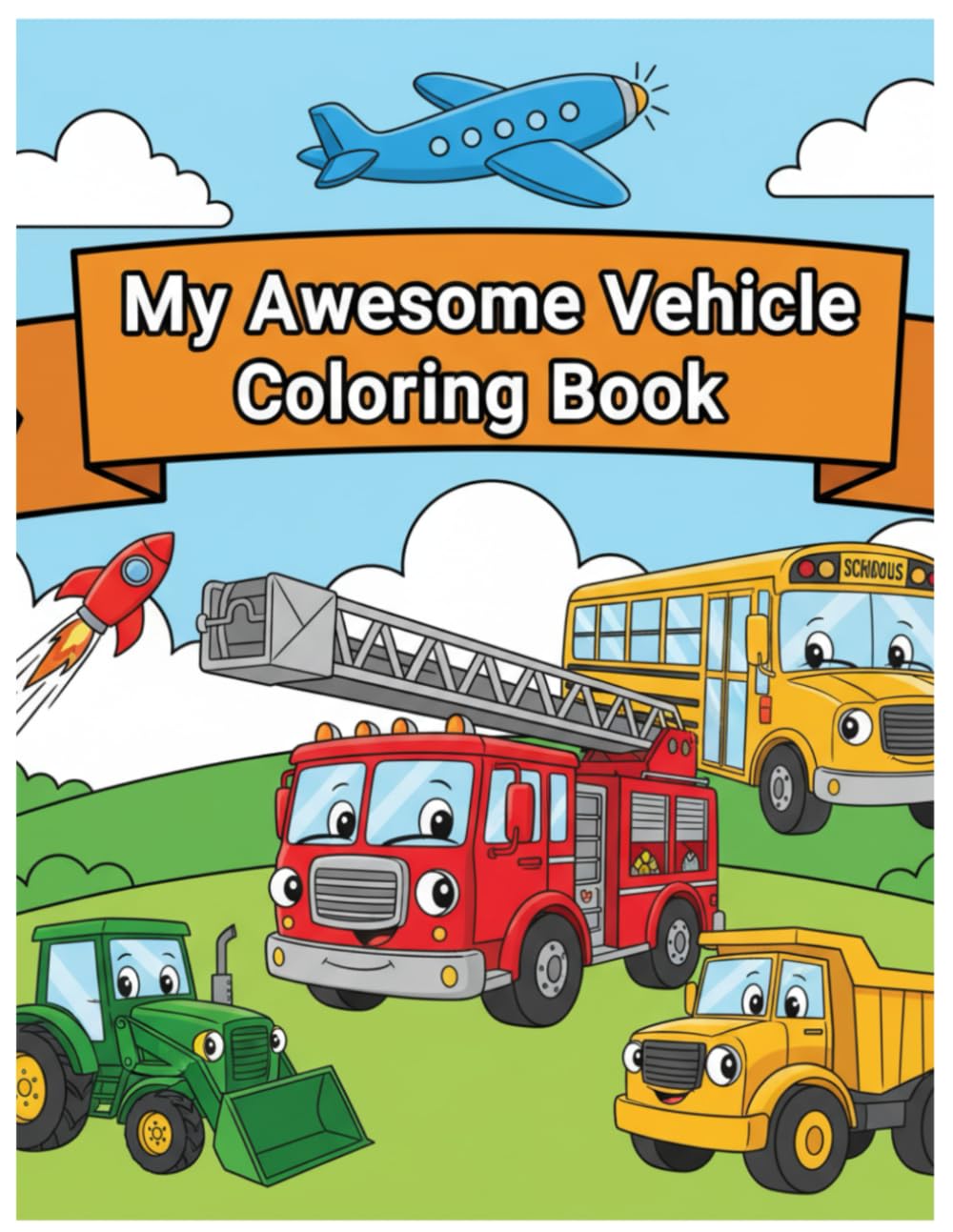 My Awesome Vehicle Coloring Book: 45 Pages of Cars, Trucks, Planes, Boats & Trains: Fun and Easy Coloring for Toddlers, Preschoolers, and Kids Ages 3-7