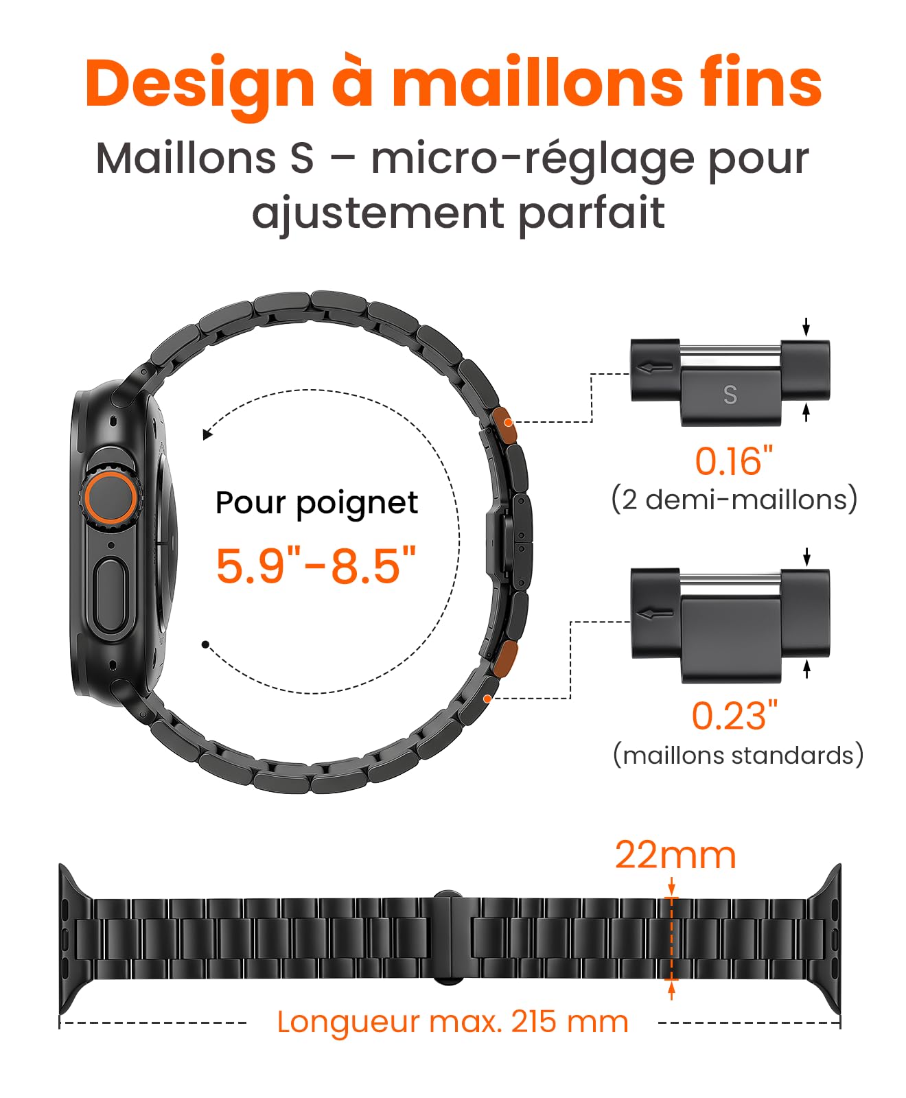 Bracelet en titane de grade 5 pour Apple Watch Ultra 3/2/1 49 mm et Series 11/10 46 mm, bracelet de montre Ultra 3 réglable sans outil pour homme avec fermoir papillon sécurisé