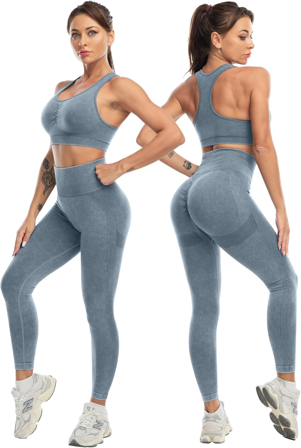 3 Piece Workout Sets for Women Butt Lifting Leggings with High Impact Sports Bra Gym Shorts - Image 3