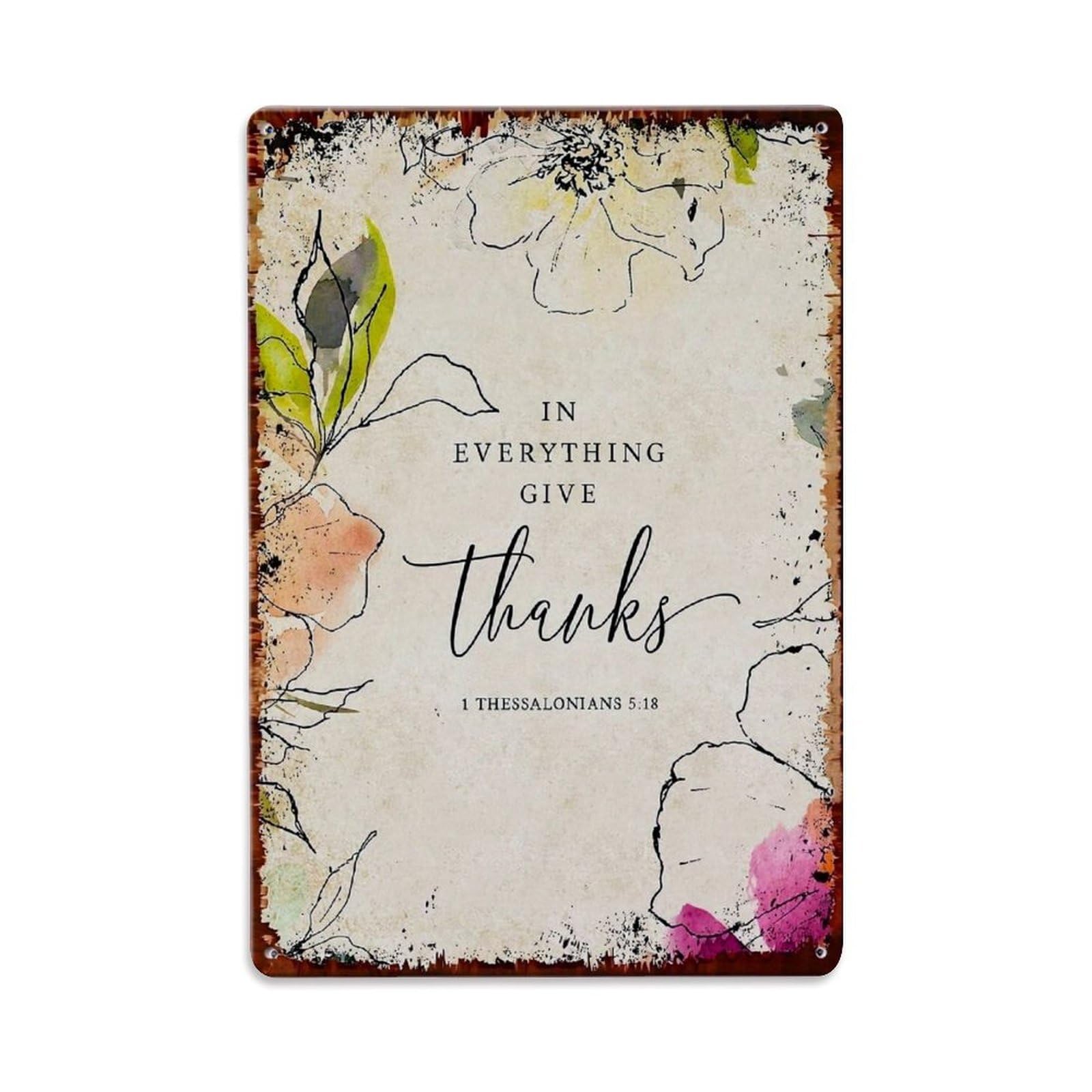 Jdfenggu Vintage Floral Watercolor Script Bible Verse Retro Metal Tin Sign, Decor Art Poster For Bar, Home, Man Cave, Kitchen, Laundry Room Gift 8X12inch