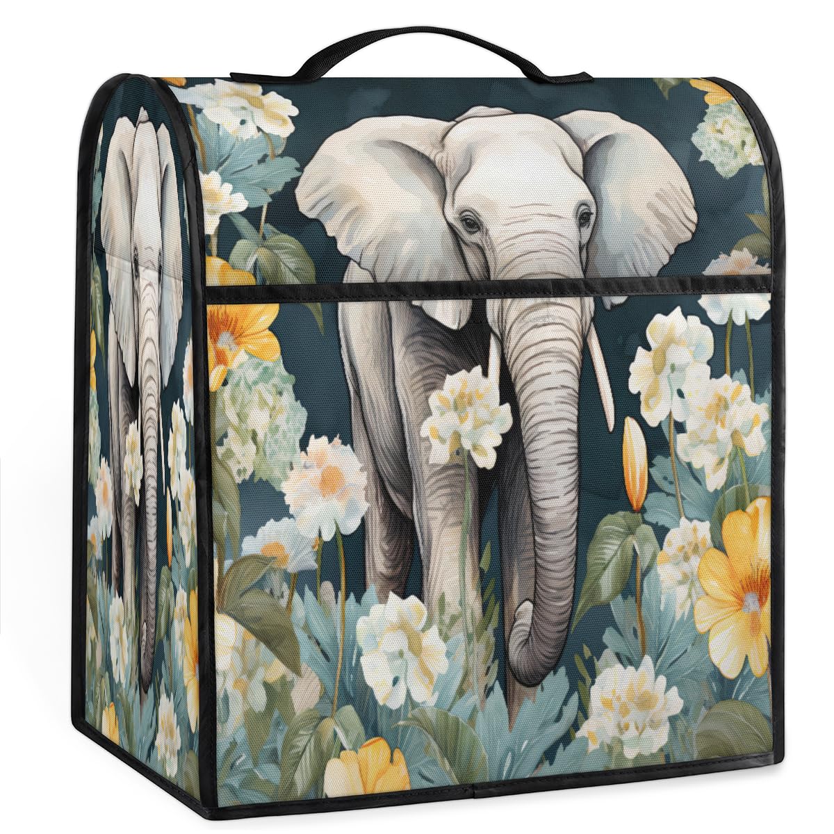Coffee Maker Cover Watercolor Flower Elephant Kitchen Appliance Covers Small Appliance Covers Blender Cover Juicer Cover Dust Covers for Kitchen Appliances with Top Handle and Pockets,Washable,B209