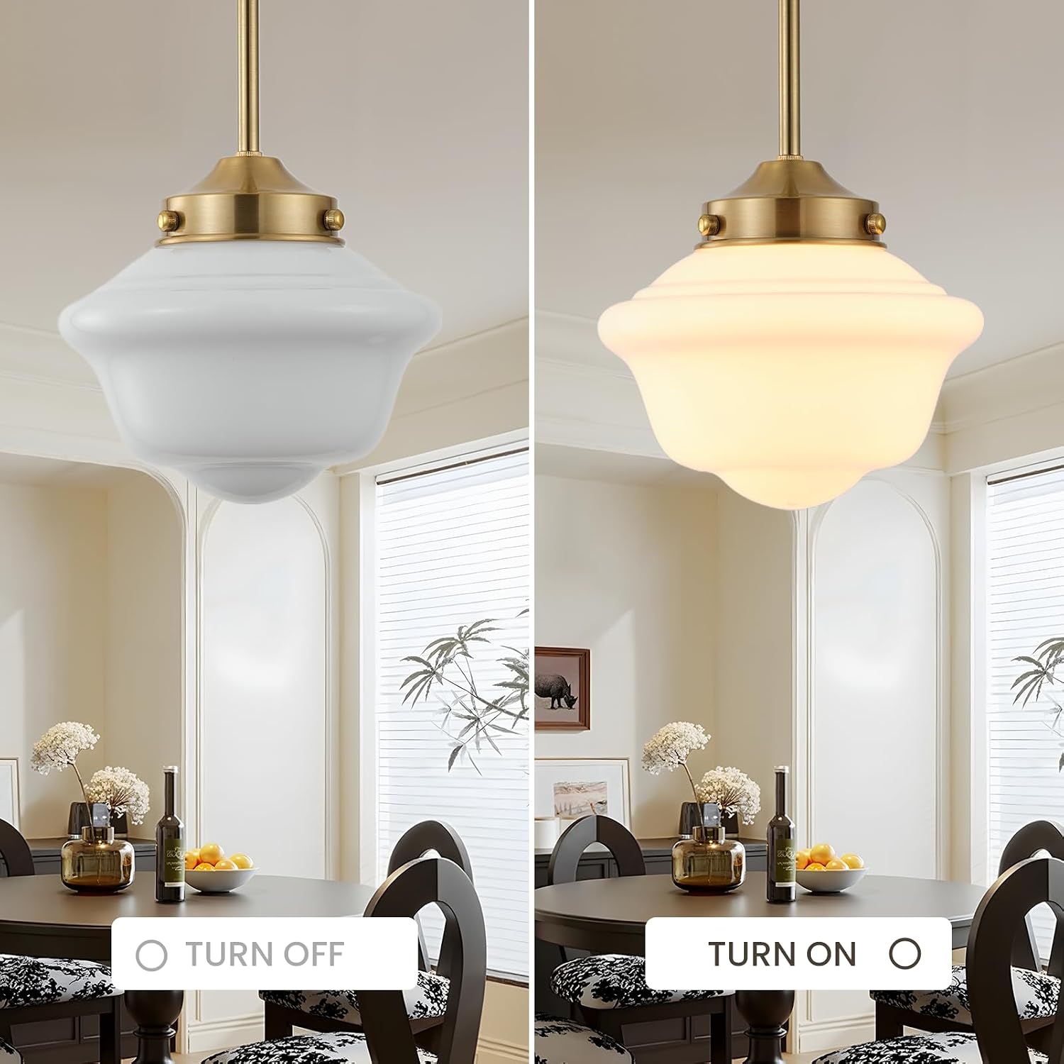 5in Gold Schoolhouse Pendant Light, Adjustable Hanging Fixture with Milk Glass Shade, Modern Mini Light for Kitchen Island, Entryway, Hallway, Bedroom