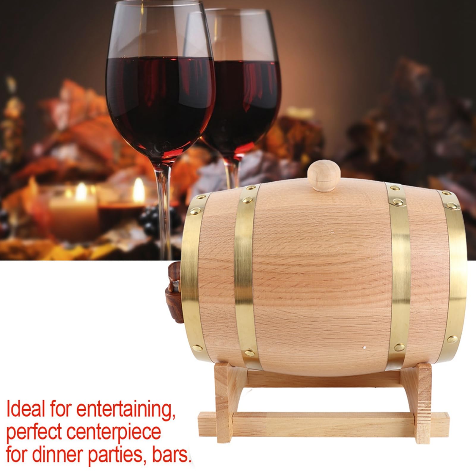 Rengue Botte di Whisky in Quercia da 3 Litri, Dispenser per Vino in Legno Vintage con Supporto per Conservare Vino Whisky Bourbon Tequila Rum