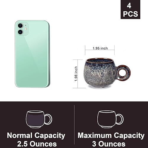 Miniatura 2 de Fambe - Juego de 4 tazas de cerámica para café expreso, 3 onzas, mini tazas de café de porcelana, juego de tazas pequeñas de cerámica hechas por
