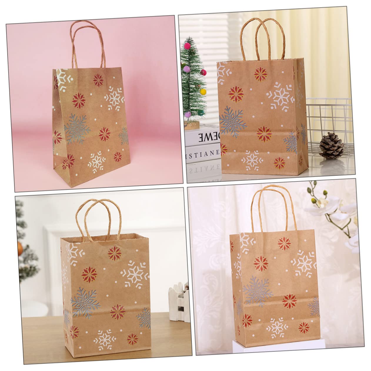 PRETYZOOM 20pezzi Sacchetti Regalo di Natale Fiocco di Sacchetti Regalo di Natale Manici per Bomboniere di Carta per Regali Tema Natalizio