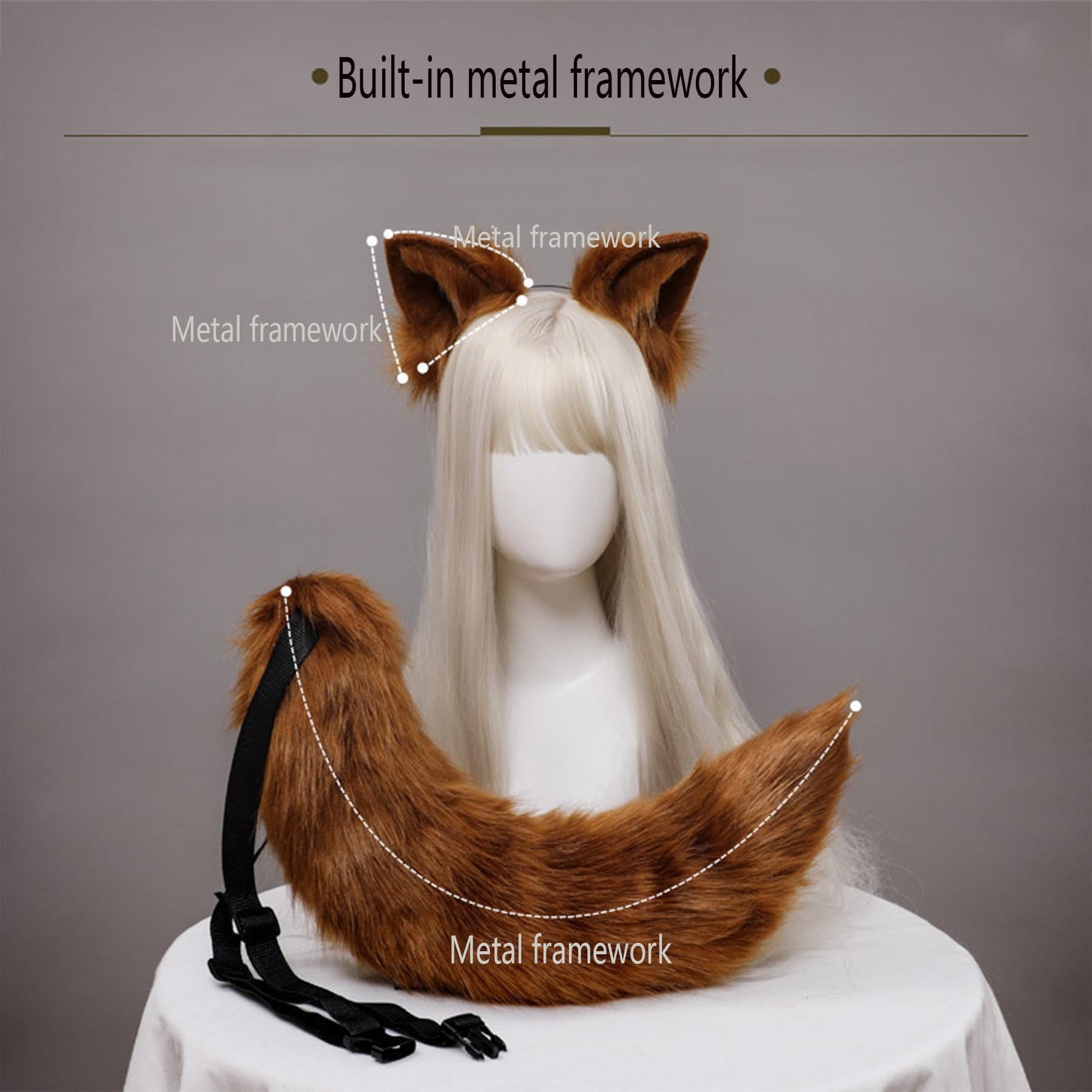 Set cerchietto con orecchie da volpe e coda in peluche, accessori per costume cosplay da animale, orecchie fatte a mano, ideale per Halloween, feste in maschera e cosplay